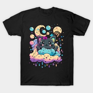 Cute Black Cat, night sky T-Shirt